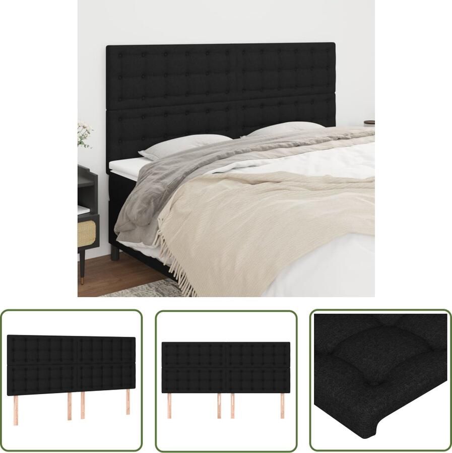 The Living Store Hoofdbord Klassiek zwart 200 x 5 x 118 128 cm Duurzaam stof Hoofd Bord Hoofdkussen Bedkleden Slaapcomfort Bedroom Decoratie