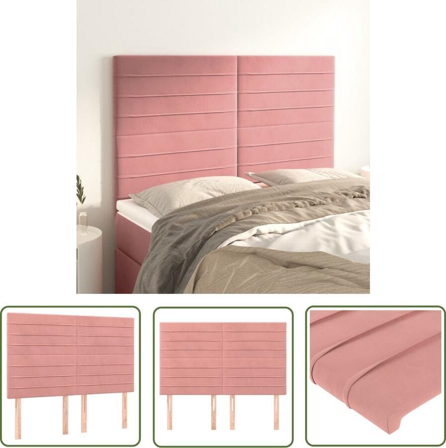 The Living Store Hoofdbord Bedombouw Accessoires 144 x 5 x 118 128 cm Zacht fluweel Stevige houten poten Hoofd Bord Hoofdkussen Beddecoratie Velvet Roze