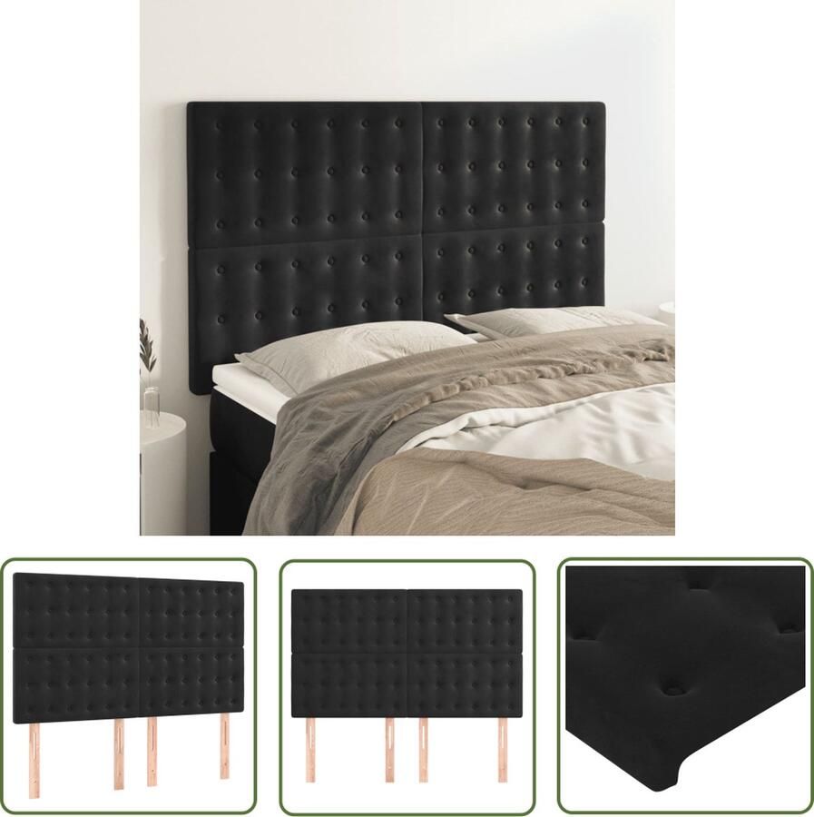 The Living Store Hoofdbord Zacht Fluweel Stevige Poten Verstelbare Hoogte Comfortabele Ondersteuning Zwart Afmetingen 144 x 5 x 118 128 cm (B x D x H) Hoofd Bord Hoofdkussen Velvet Zwarte Kleur Stapelbed