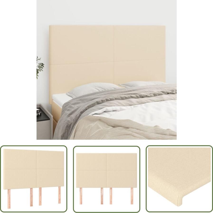 The Living Store Hoofdborden 4 st 72x5x78 88 cm stof crèmekleurig Hoofd Bord Hoofdkussen Beddecoratie Bedroom Decor Creme Kleur