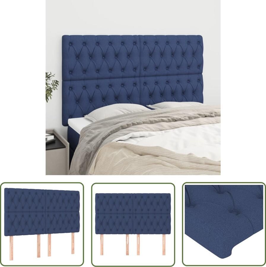 The Living Store Hoofdbord Classic Blauw 144x7x118 128 cm Duurzaam materiaal Stevige poten Verstelbare hoogte Comfortabele ondersteuning Hoofd Bord Hoofdkussen Beddecoratie Slaapkamers Blauwe Kamer