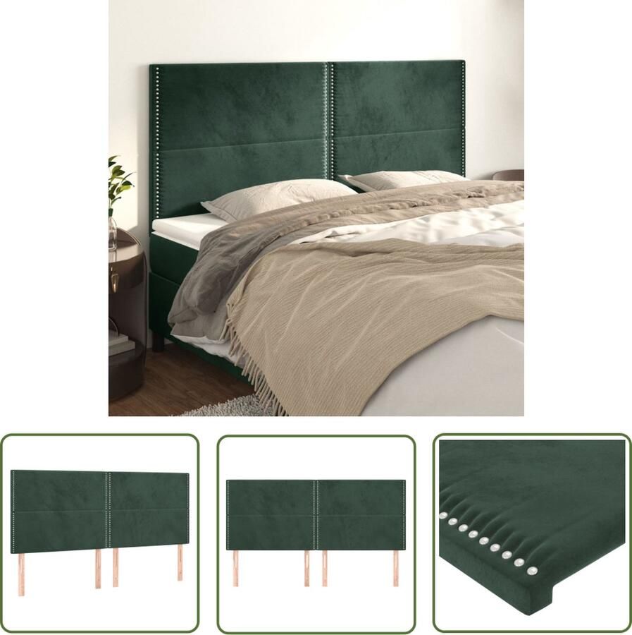The Living Store Hoofdbord Bedaccessoires 160 x 5 x 118 128 cm Donkergroen Hoofd Bord Hoofdkussen Velvet Groen Beddecoratie