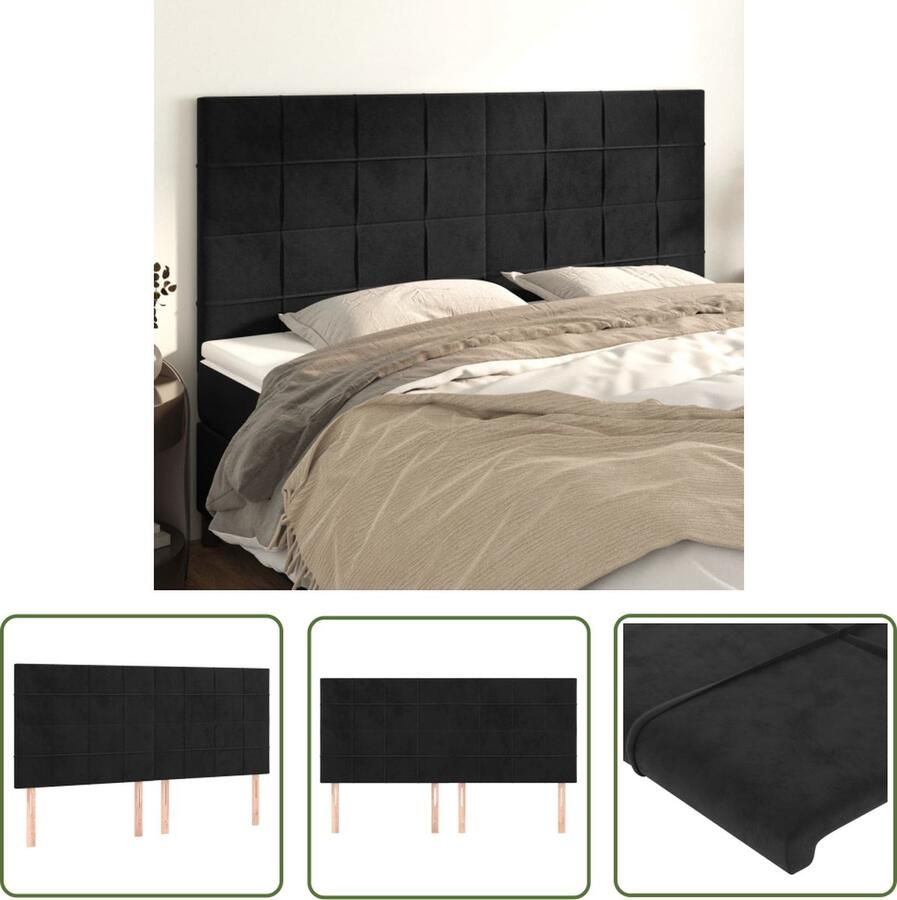 The Living Store Hoofdbord Zwarte stoffen 160x5x118 128 cm Verstelbare hoogte Stevige poten Hoofd Bord Hoofdkussen Velvet Zwart Beddecoratie