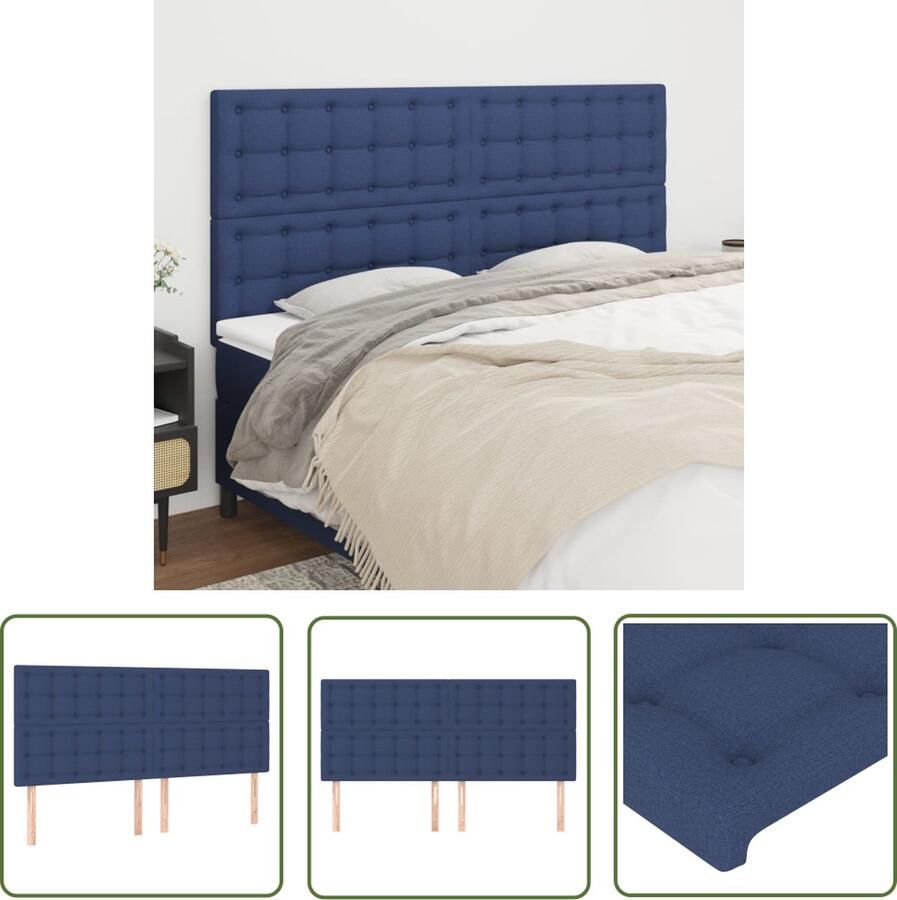 The Living Store Hoofdbord Blauw stof Verstelbare hoogte Stevige en stabiele poten Comfortabele ondersteuning 160 x 5 x 118 128 cm Hoofd Bord Hoofdkussen Beddengoed Slaapcomfort Stoffen Hoofdbord