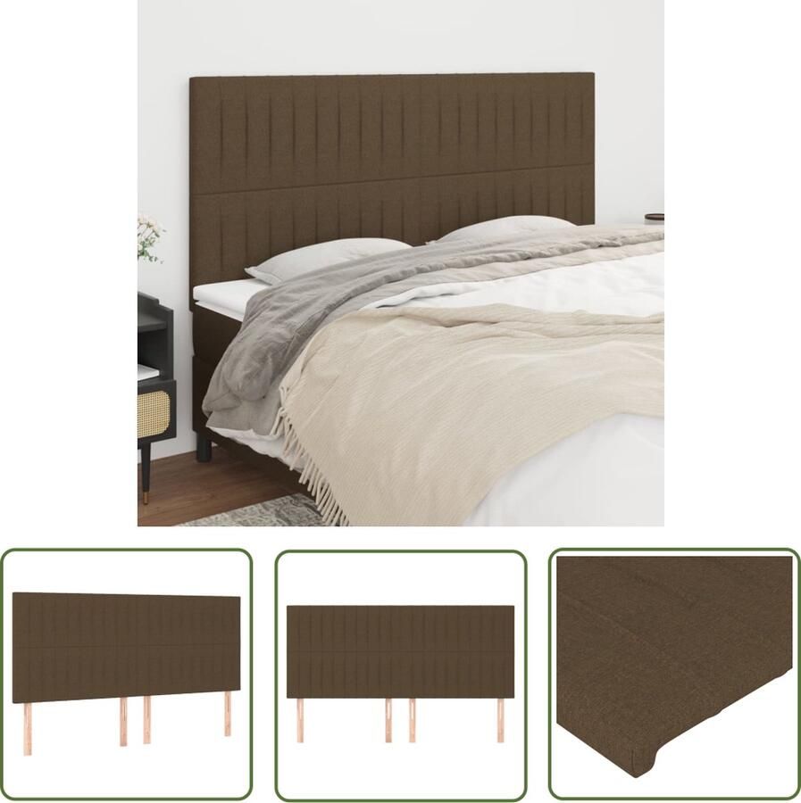 The Living Store Hoofdbord Hoofdeind Donkerbruin 160 x 5 x 118 128 cm Stof hout mat smart luxe Hoofd Bord Hoofdkussen Beddecoratie Bedroom Decor Bruine Meubels
