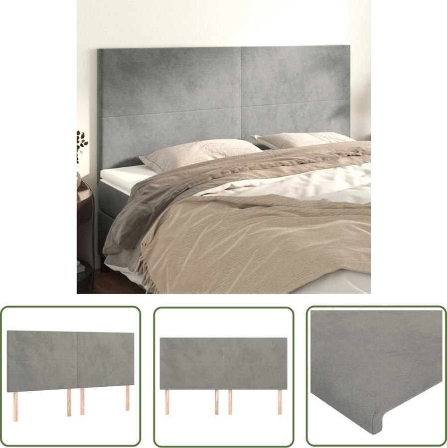 The Living Store Hoofdbord Classic Lichtgrijs 180 x 5 x 118 128 cm Fluweel Hout Verstelbaar Stevige Poten Hoofd Bord Hoofdkussen Beddecoratie Velvet Grijs