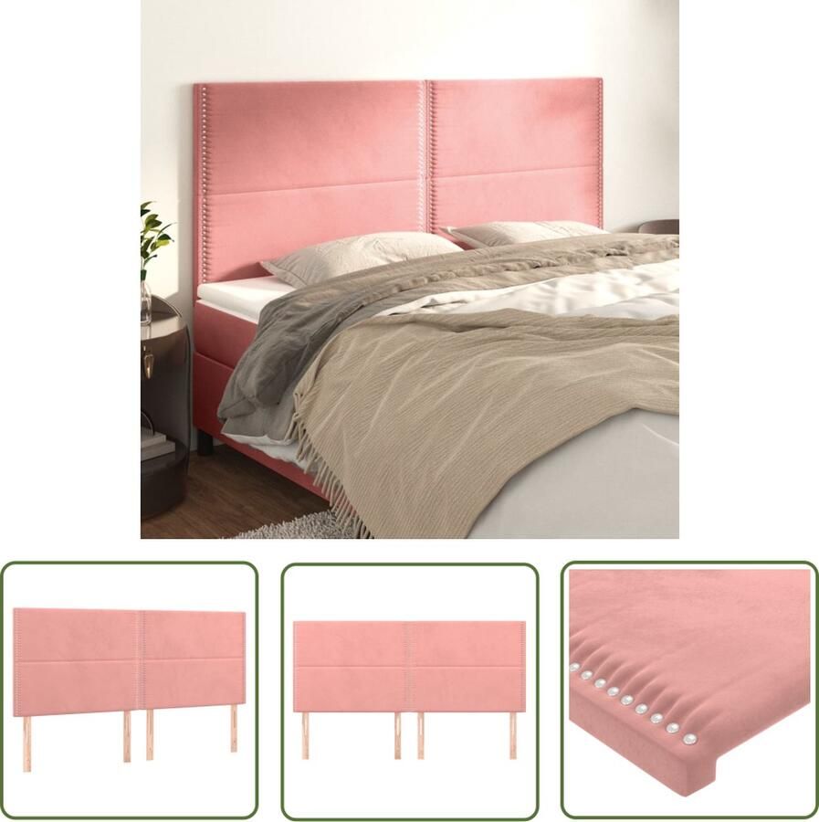 The Living Store Hoofdbord Bedframes 180x5x118 128cm Zacht fluweel Hoofd Bord Hoofdkussen Velvet Roze Tweepersoonsbed