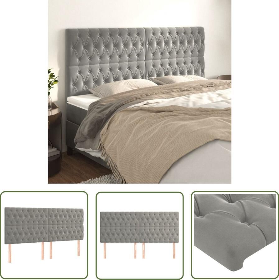 The Living Store Hoofdbord Stof 180 x 7 x 118 128 cm Verstelbare hoogte Hoofd Bord Hoofdkussen Beddecoratie Velvet Grijs