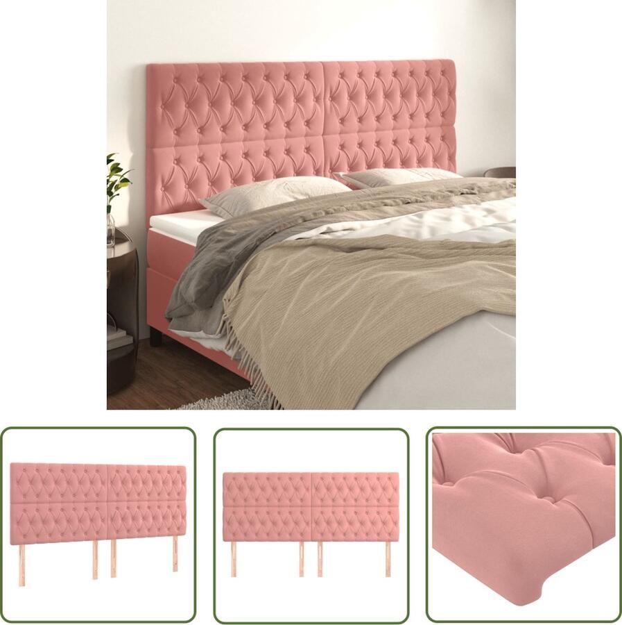 The Living Store Hoofdbord 180x7x118 128cm Zacht Fluweel Roze Hoofd Bord Hoofdkussen Velvet Roze Tweepersoonsbed