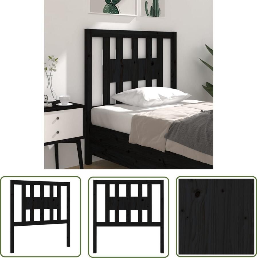 The Living Store Hoofdbord 106x4x100 cm massief grenenhout zwart Hoofdboard Hoofdkussen Beddecoratie Houten Hoofdbord Grenenhout