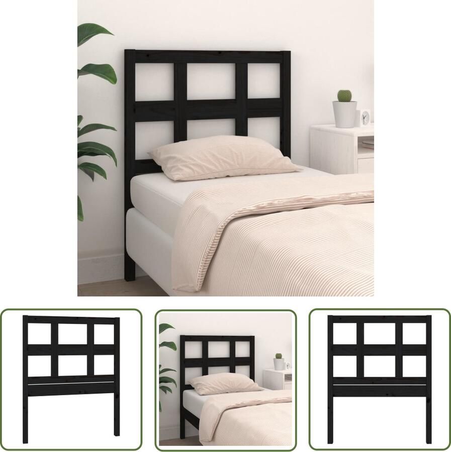 The Living Store Hoofdbord 80 5x4x100 cm massief grenenhout zwart Houten Hoofdeinde Hoofdboard Beddecoratie Slaapkamerstijl Rustiek Interieur