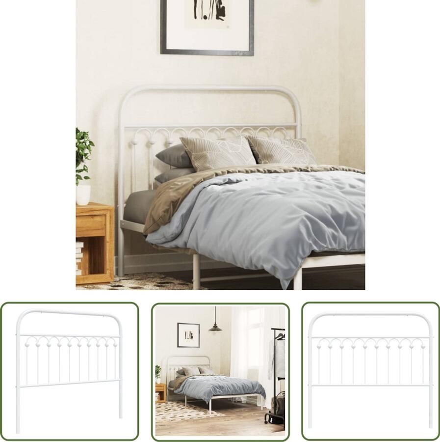 The Living Store Hoofdbord 107 cm metaal wit Hoofdbord Hoofdkussen Beddecoratie Slaapkamermeubilair Staal