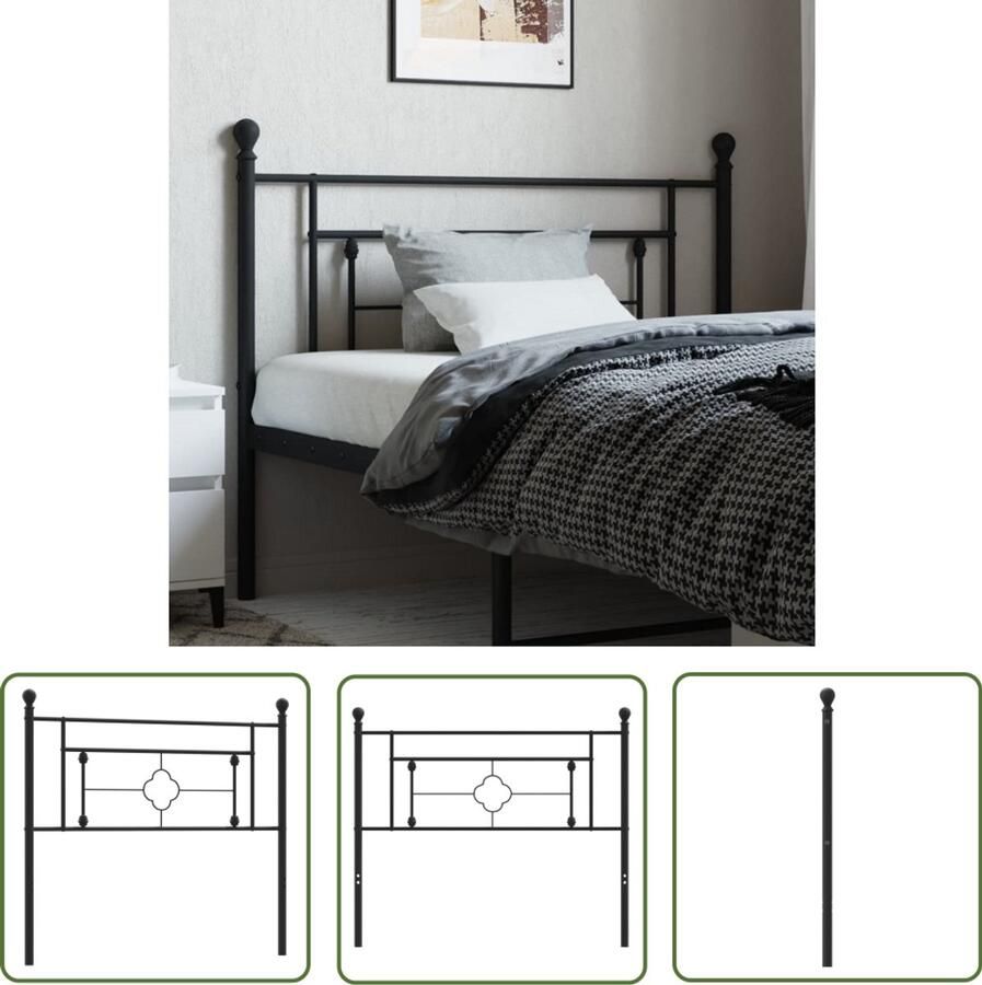 VidaXL Hoofdbord 107 cm metaal zwart Hoofdbord Hoofdkussen Beddecoratie Designbed Staal