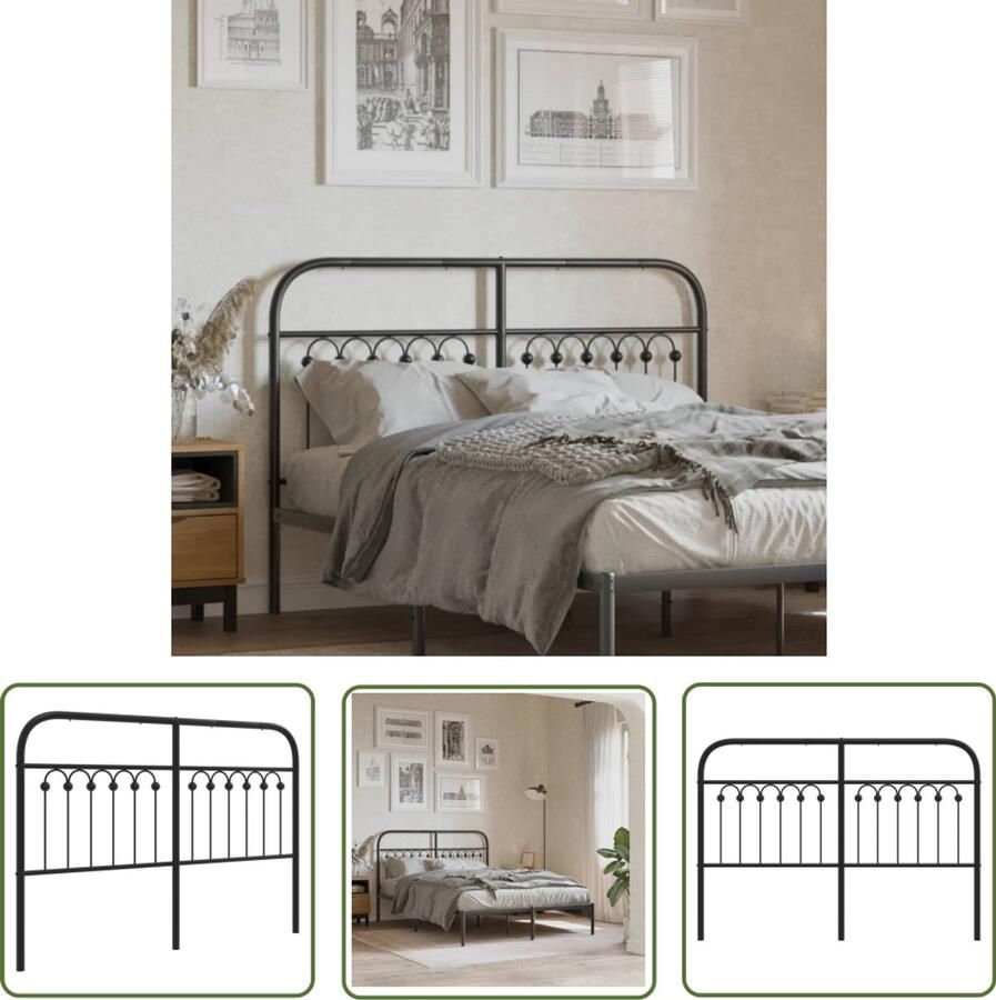 VidaXL Hoofdbord 135 cm metaal zwart Hoofdbord Hoofdkussen Beddecoratie Zwarte Kamer Staal Design