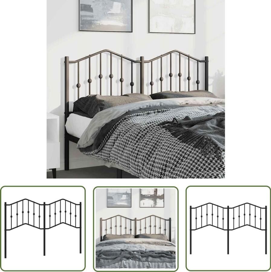 The Living Store Hoofdbord 135 cm metaal zwart Hoofdbord Hoofdkussen Slaapkamerdecoratie Staal Hoofdbord Zwart Hoofdbord
