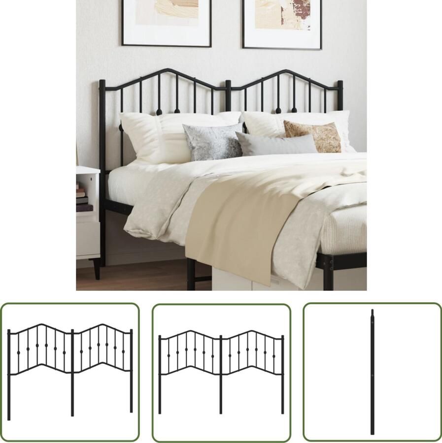 The Living Store Hoofdbord 140 cm metaal zwart Hoofdbord Hoofdkussen Beddecoratie Slaapkamerinrichting Modern Design