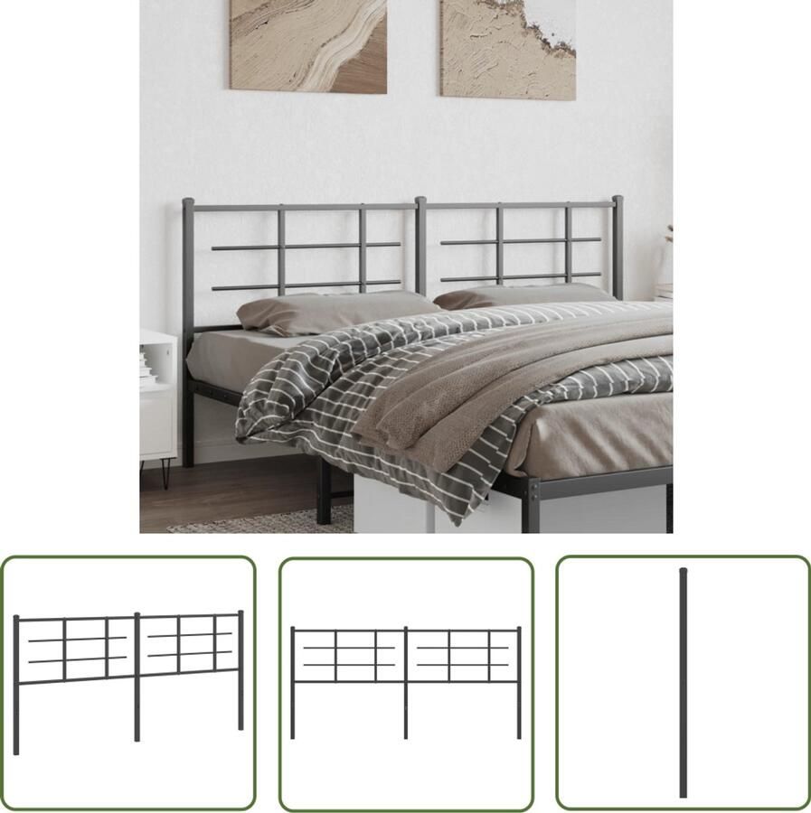 The Living Store Hoofdbord 180 cm metaal zwart Hoofdbord Hoofdkussen Beddecoratie Slaapkamerinrichting Staal
