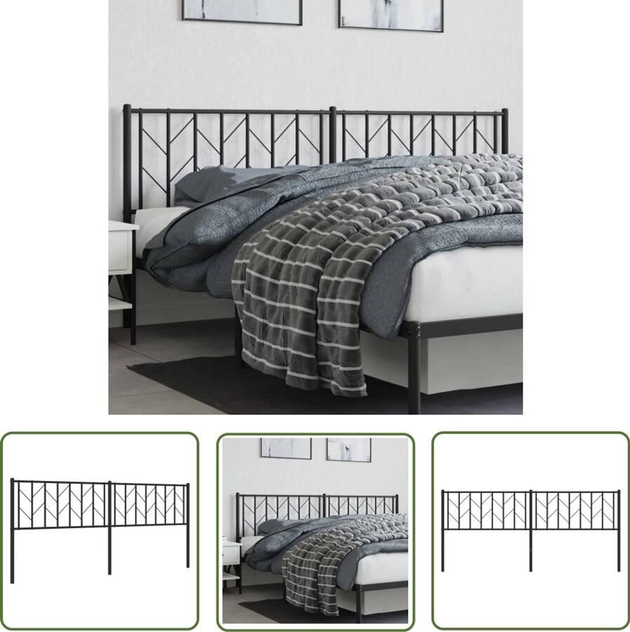 VidaXL Hoofdbord 193 cm metaal zwart Hoofdbord Hoofdkussen Staal Zwart Design