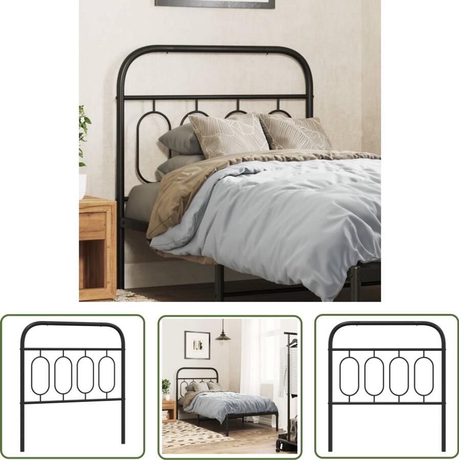 VidaXL Hoofdkussen Hoofdbord 80 cm metaal zwart Beddecoratie Zwarte Kamer Industrieel Design