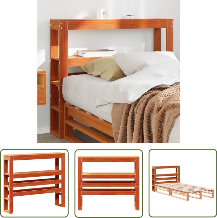The Living Store Hoofdbord met schappen 100 cm massief grenenhout wasbruin Hoofdbord Hoofdkussen Slaapkamers Houten Hoofdbord Grenenhout