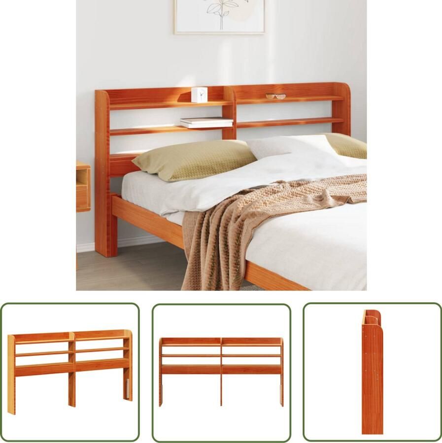 The Living Store Hoofdbord met schappen 160 cm massief grenenhout wasbruin Hoofdbord Hoofdkussen Bedbank Houten Hoofdbord Vintage Hoofdbord