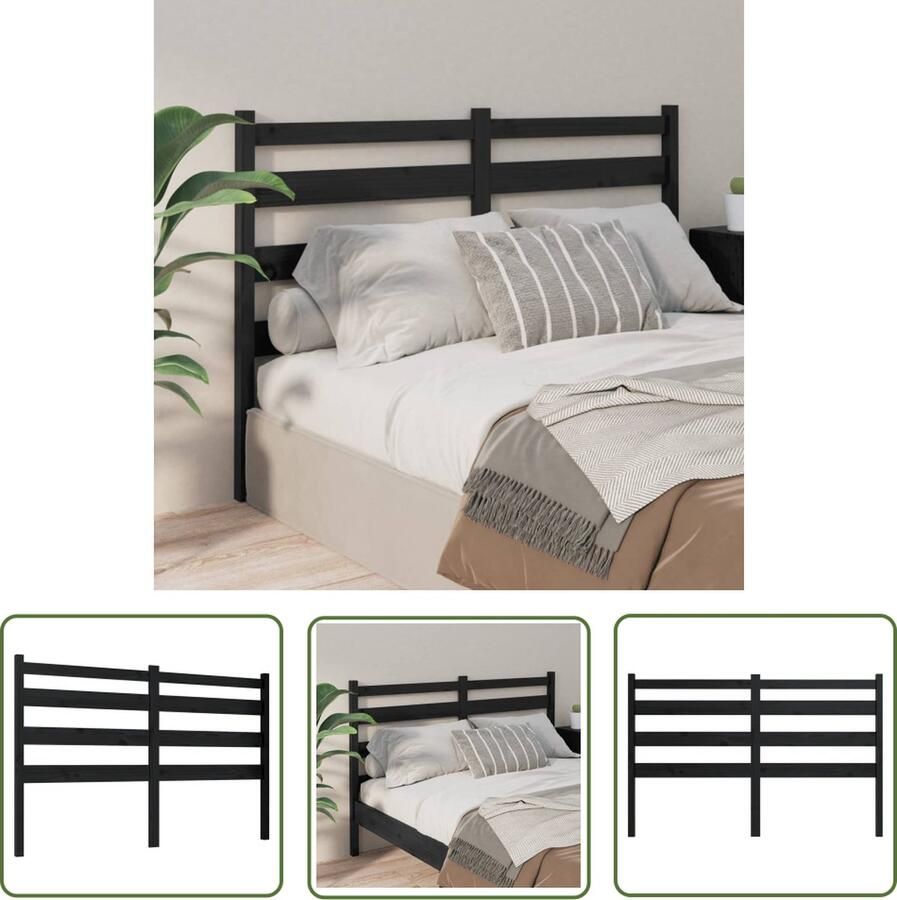The Living Store Houten Hoofdeinde Zwart 186 x 4 x 100 cm Massief Grenenhout Houten Hoofdbord Hoofdkussen Hoofdbekleding Slaapkamervloeren Bedroom Decor