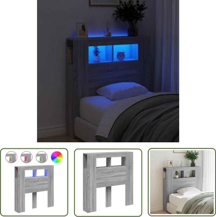 The Living Store Hoofdeinde met LED 100x18 5x103 5 cm bewerkt hout grijs sonoma LED Hoofdbord Hoofdkussen Led Verlichting Bedroom Furniture Slaapkamersdecoratie