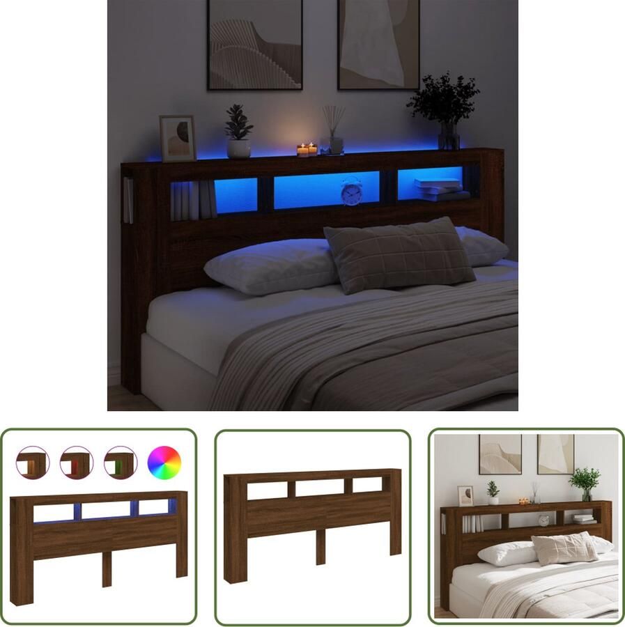 The Living Store Hoofdeinde met LED 220x18 5x103 5 cm bewerkt hout bruineiken LED Hoofdbord Hoofdkussen Bedroomdecoratie Led Lampen Slaapkamerstijl