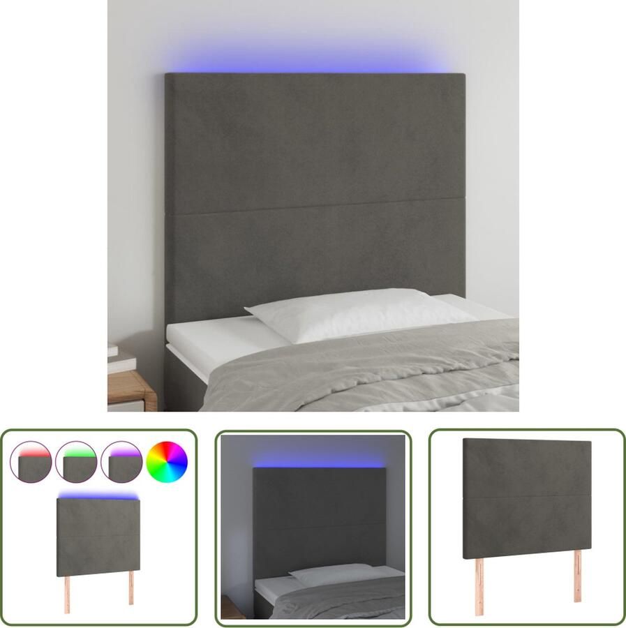 The Living Store LED-hoofdbord Zacht Fluweel Kleurrijke LED-verlichting Verstelbare hoogte Comfortabele ondersteuning Snijdbare LED-strip LED Hoofdbord Hoofdkussen Led Lamp Velvet Hoofdbord Leeshoek