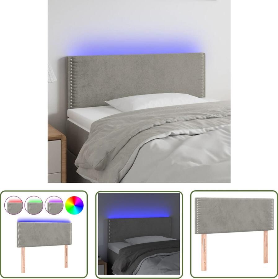 The Living Store LED-Hoofdbord Stof Lichtgrijs 100x5x78 88cm Verstelbaar LED-Verlichting USB-aansluiting LED Hoofdbord Hoofdkussen Led Lamp Velvet Hoofdbord Grijs Hoofdbord