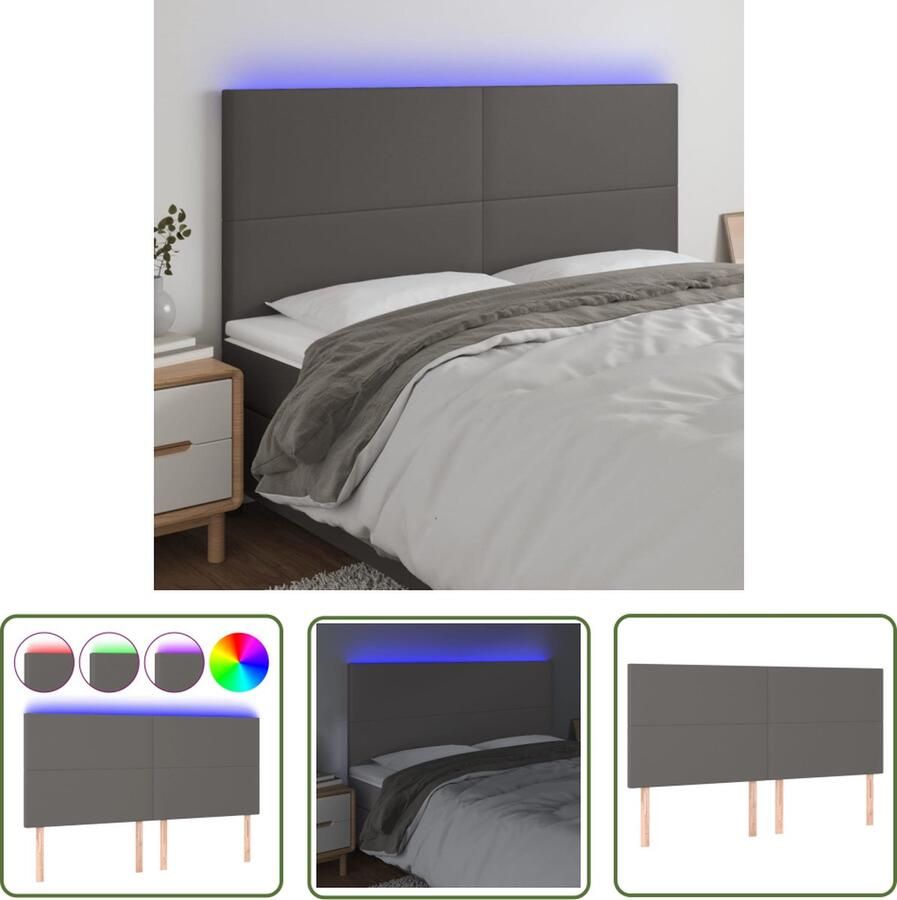 VidaXL Hoofdbord LED 200x5x118 128 cm kunstleer grijs