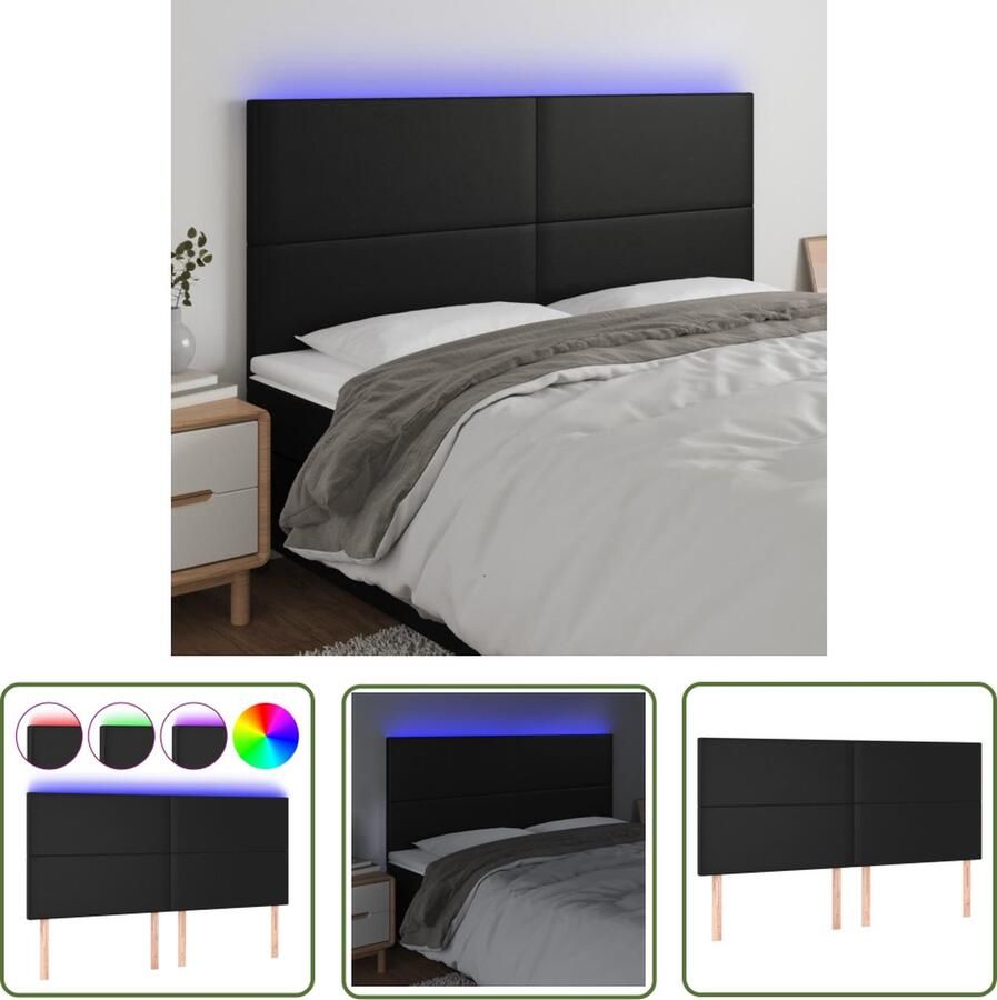 The Living Store Hoofdeinde LED Zwart Kunstleer 200x5x118 128 cm Verstelbare hoogte Hoofd Bord Led Hoofdbord Zwart Kunstleder Hoofdbord Met Licht