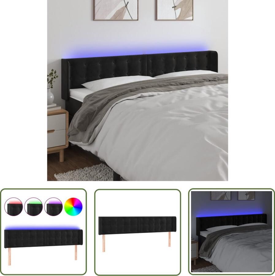 The Living Store LED-hoofdbord Zwart Stof 183x16x78 88 cm Verstelbare hoogte Comfortabele ondersteuning Snijdbare LED-strip Inclusief 2 LED-strips LED Hoofdbord Hoofdkussen Led Lamp Velvet Hoofdbord Zitzakken