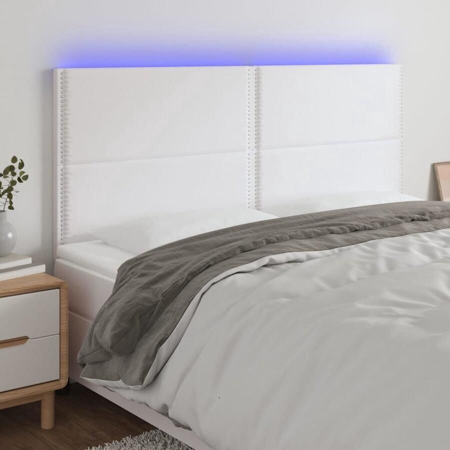 The Living Store Hoofdbord LED 200x5x118 128 cm kunstleer wit LED Hoofdbord Hoofdkussen Led Lamp Slaapkamersdecoratie Bed Decoratie
