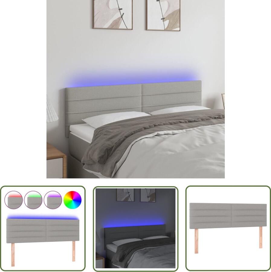 The Living Store Hoofdbord LED 144x5x78 88 cm stof lichtgrijs Hoofd Bord Led Hoofdkussen Verlichting Hoofdbord Grijs Beddecoratie Slaapkamers Decoratie
