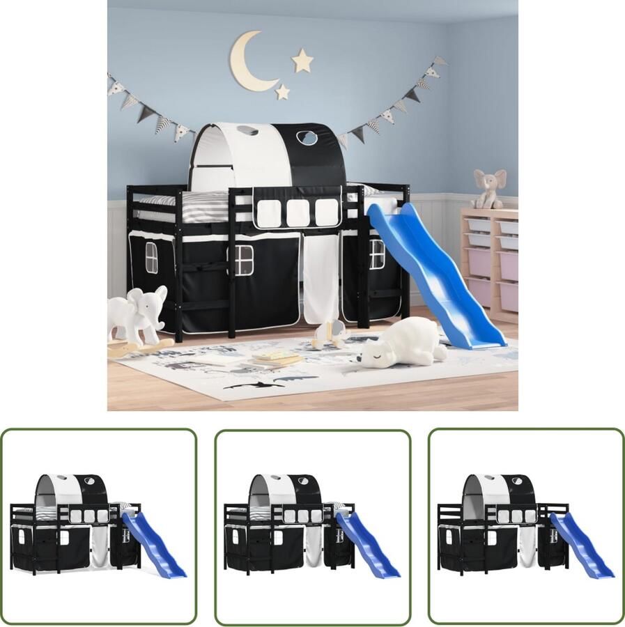 The Living Store Halfhoogslaper voor kinderen Massief grenenhout 205.5 x 87.5 x 113.5 cm Met glijbaan Kinderkamer Meubels Hoog Slaper Bunk Beds Kids Furniture Massief Hout