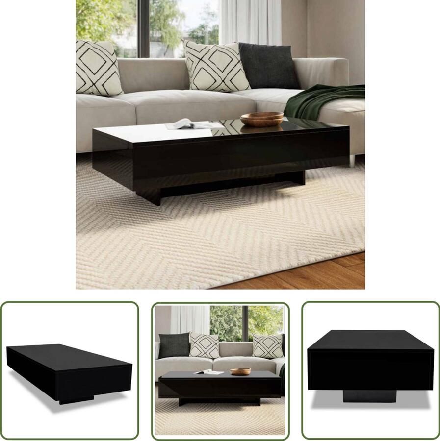 The Living Store Salontafel Hoogglans Zwart 115x55x31 cm Rechthoekig Salontafel Hoogglans Zwarte Salontafel Modern Design Mdf Salontafel - Foto 2