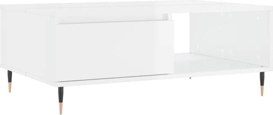 The Living Store Salontafel Hout-IJzer 90x60x35 cm Hoogglans Wit Met Opbergruimte Salontafel Hoogglanstafel Houten Salontafel Salontafeltje Koffietafel