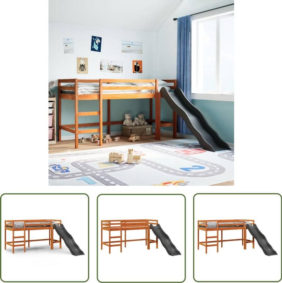 VidaXL Hooghout Bed Kinderhoogslaper zonder matras grenenhout wasbruin 80x200 cm Kids Bed Meubelkind Kinderkamers