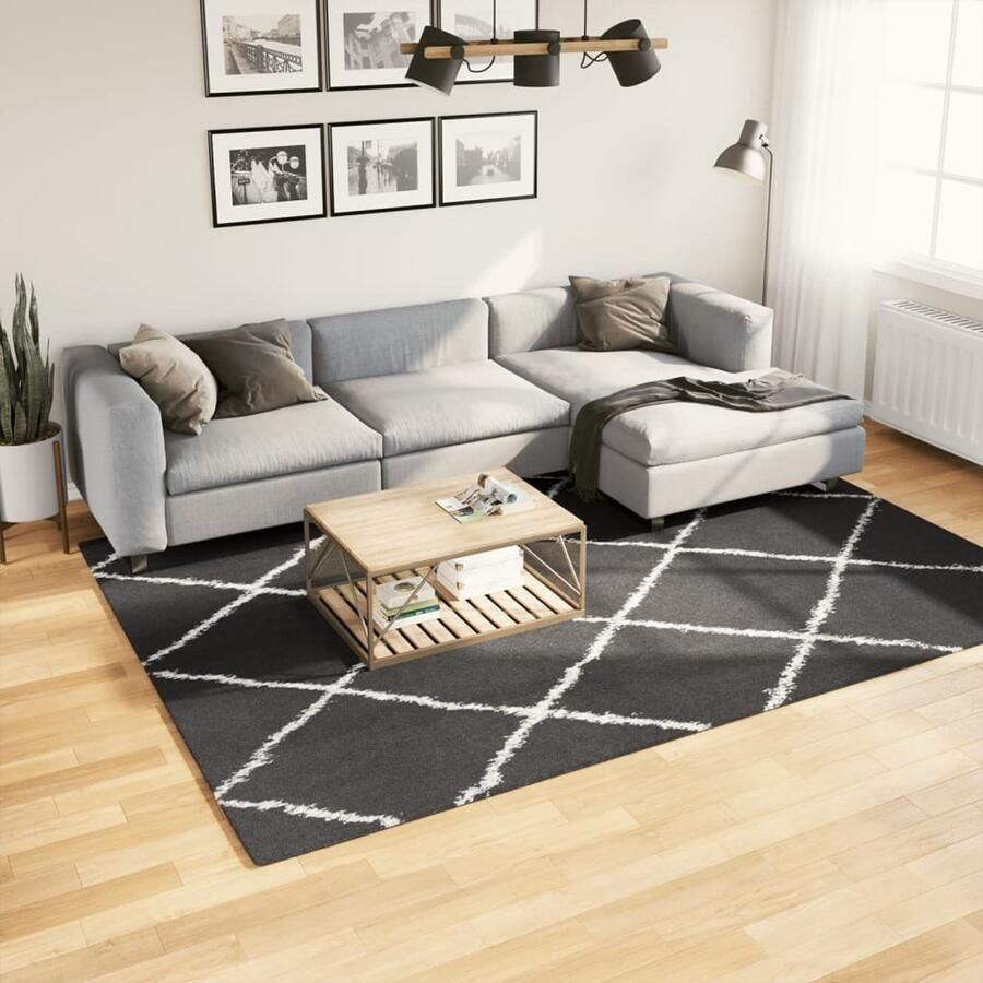The Living Store Vloerkleed shaggy hoogpolig modern 200x280 cm zwart en crème Shaggy Vloerkleed Zwart Wit Vloerkleed Groot Formaat Zacht Vloerkleed Duurzame Vloerkleed