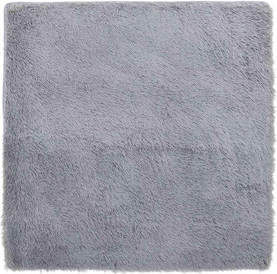 VidaXL Hoogpolig vloerkleed hoogpolig 160x160 cm polyester zilvergrijs - Foto 2