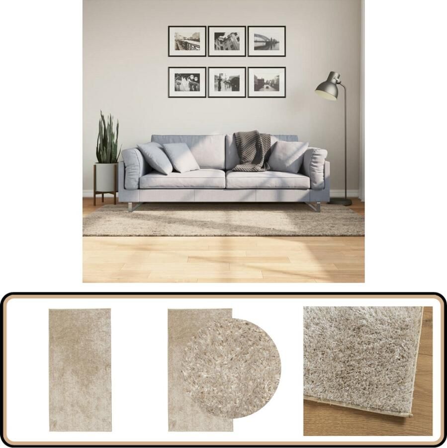 The Living Store ISTAN Vloerkleed 100 x 200 cm Zacht Kunstvacht Beige met 30mm Poolhoogte Vloerkleed Kunstvacht Beige Zacht Anti Slip