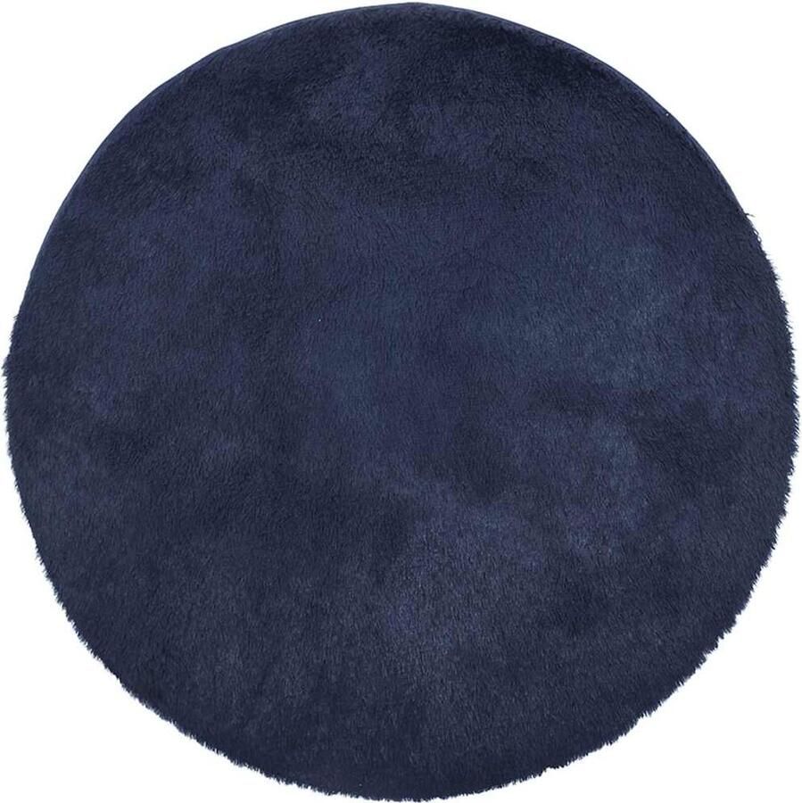 VidaXL Hoogpolig vloerkleed hoogpolig 160x160 cm polyester donkerblauw - Foto 2