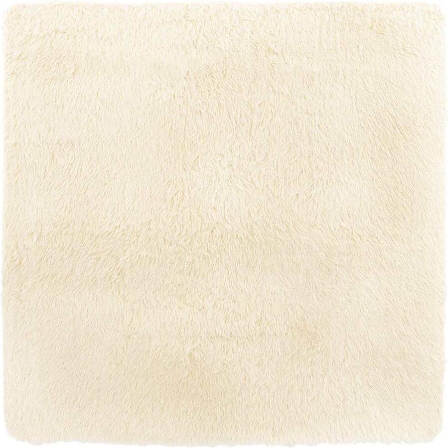 VidaXL Hoogpolig vloerkleed 240x240cm polyester hoogpolig crèmekleurig - Foto 2