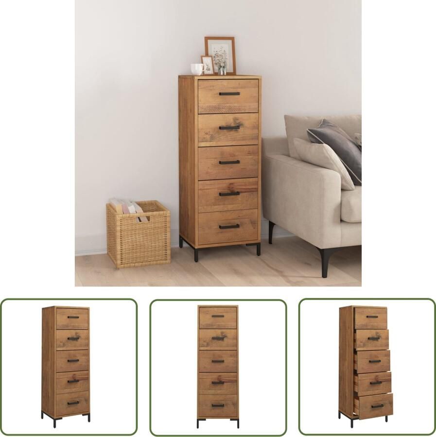 VidaXL Hoogslaapkast Ladekast 42x35x110 cm massief grenenhout Grenobleden Vintage Industrieel Opbergkast