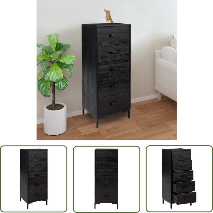 VidaXL Hoogslaapkast Ladekast 42x35x110 cm massief grenenhout zwart Grenoblehouten Kast Zwarte Kast Vintage Kast