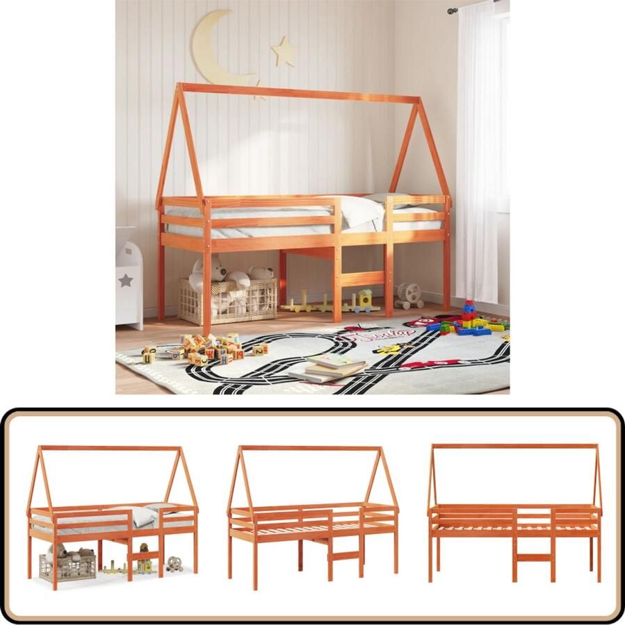 VidaXL Hoogslaper Bedhuis 80x200 cm Wasbruin Hoogslaper Houten Bed Kids Bed Kinderbed Tweepersoons Bed Stapelbed Bunk Bed Frame Baby Bed Junior Bed Meisjes Bed Jongens Bed