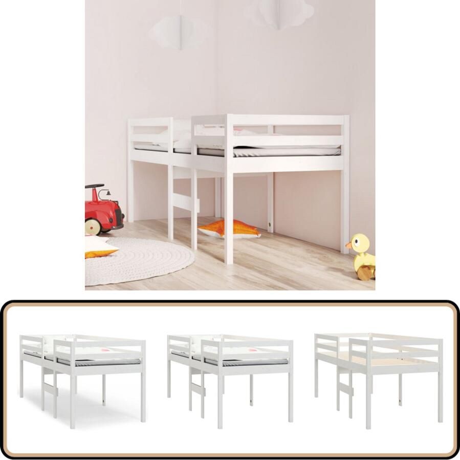 VidaXL Hoogslaper Massief Grenenhout Wit 80x200 cm Hoogstelapers Kinderkamer Meubels Grenenhouten Bed Witte Bedden Tweepersoons Bed Stapelbare Bedden Slaapkamers
