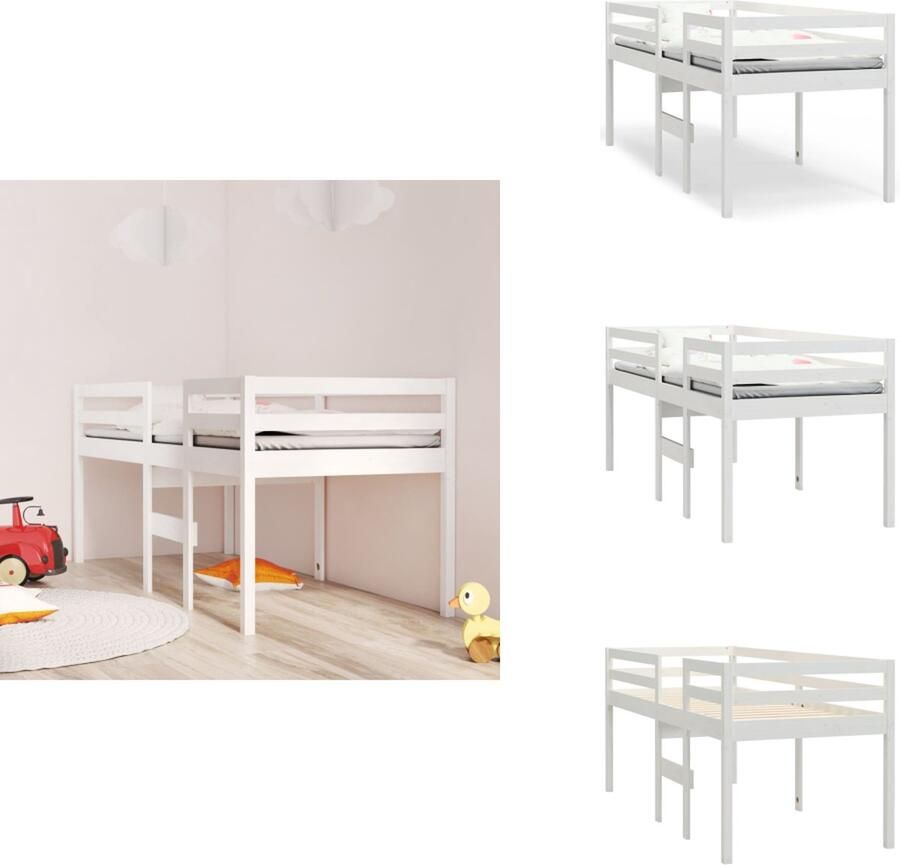 VidaXL Hoogslaper Hoogslapers Bed Hoogbed Hoogslaper massief grenenhout wit 90x200 cm