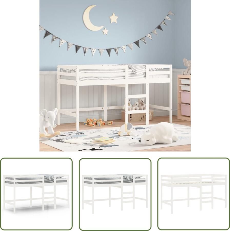 The Living Store Hoogslaper Massief Grenenhout Kinderbed 195.5x95.5x113.5cm Wit Kinderbed Hoogslaper Grenenhout Massief Hout Wit